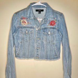 Forever 21 cropped flower jean jacket